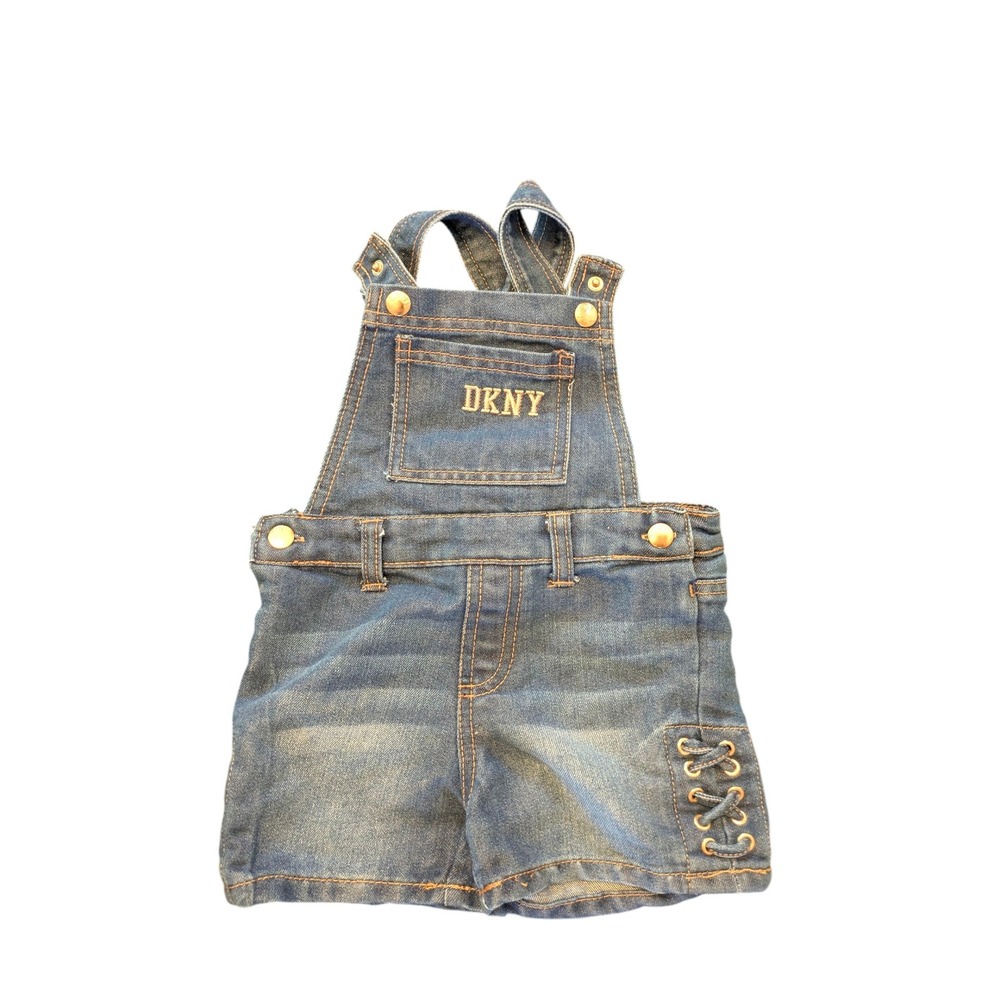 DKNY Denim Overalls Shorts 2T Girls Kids Lace Up Pocket Blue Casual - Picture 2 of 4